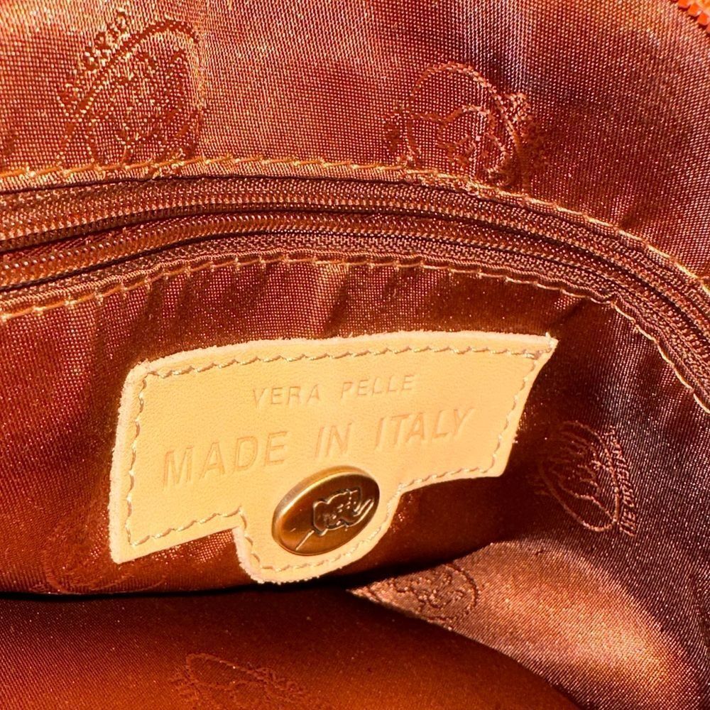 VERA PELLE Purse Brown & Orange Leather Grommet  Shoulder Bag - Picture 6 of 9